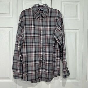 🖤 Lands’ End Gray White Red Black Plaid Long Sleeve Shirt - XL 17-17 1/2
